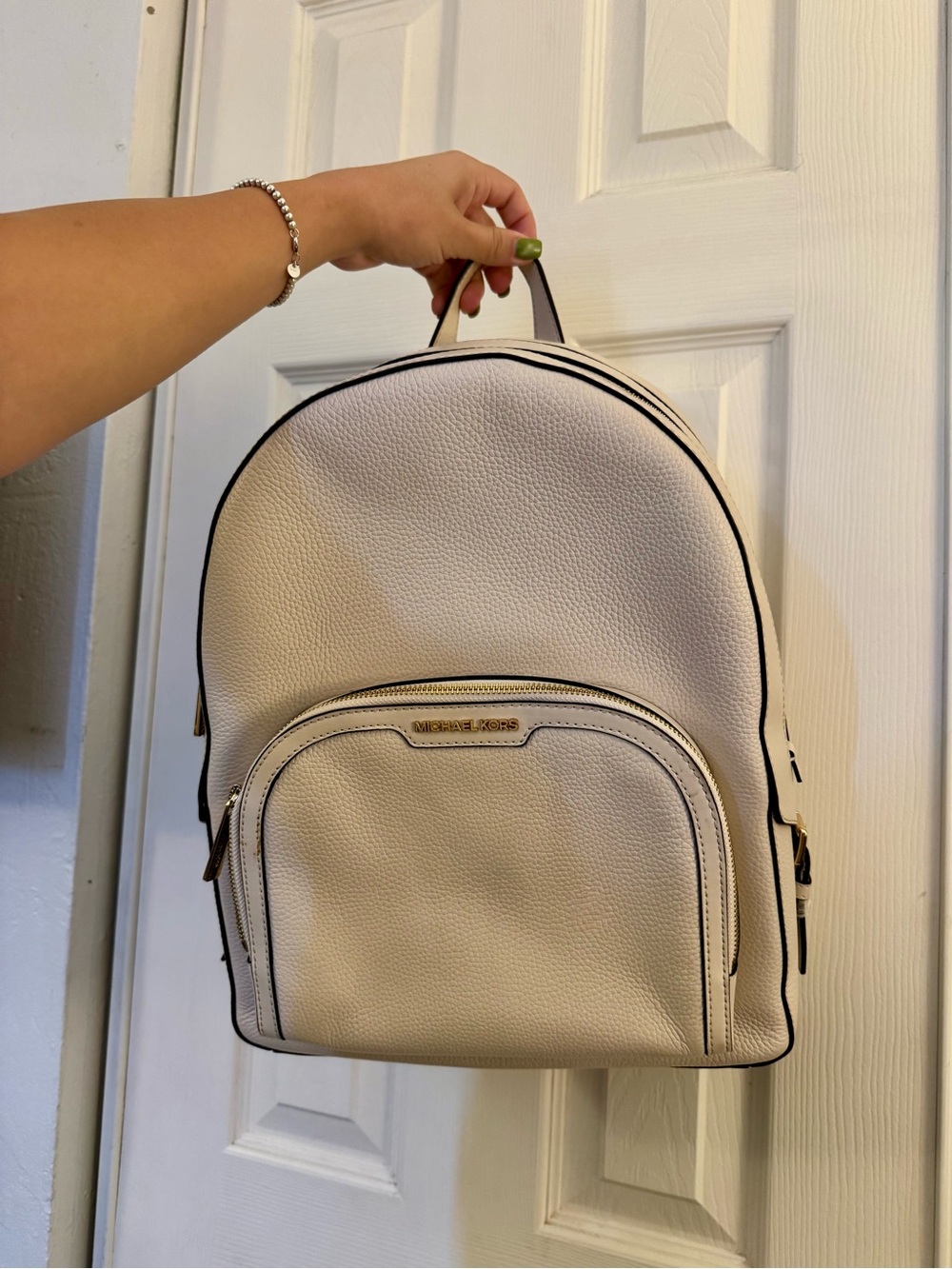 Michael Kors Cream Textured Leather Backpack with Gold Hardware